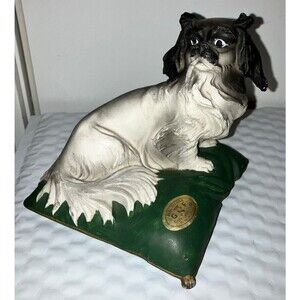 CAPODIMONTE GNF ITALY ART PORCELAIN DOG ON PILLOW FIGURINE JAPANESE CHIN RARE